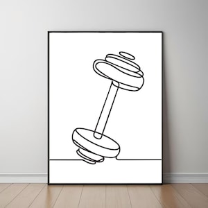 ミニマリストダンベルプリント - モダンなジムの壁装飾のための線画 - デジタルアート