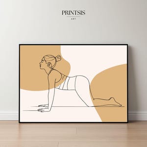 Lámina Line Art de Yoga – Postura Gato-Vaca Moderna para Estudios de Pilates y Bienestar