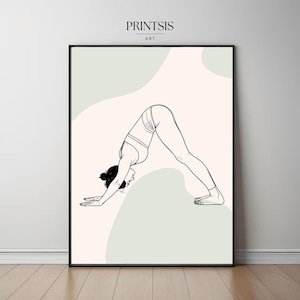 Yoga Line Art Print – Downward Dog Pose Wall Art for Pilates, Yoga Studios & Wellness Spaces -Digital download
