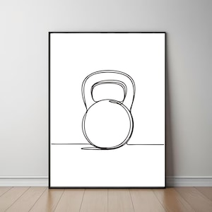 Minimalist Kettlebell Line Art – Gym and Workout Room Wall Print - Digital art