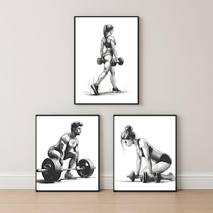 Minimalist Weightlifting Prints: Gym Wall Art, Fitness Sketches (Digital Download)