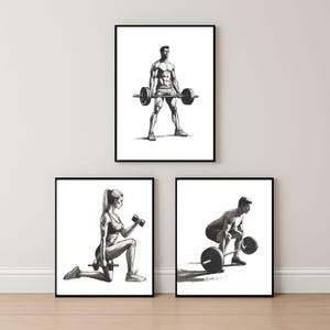 Minimalist Fitness Sketch Prints: Gym Wall Art (Digital Download)