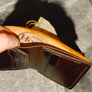 Cartera de piel de cordero con concha, cartera plegable hecha a mano, cartera de lujo para hombre, cartera de piel de primera calidad, cartera de piel elegante, clásica hecha a mano