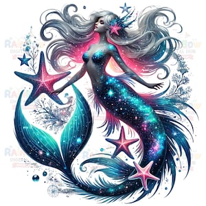 Galaxy Mermaid Sublimation & Sticker Design - PNG | SVG | Digital Download - Printable