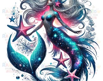 Galaxy Mermaid Sublimation & Sticker Design - PNG | SVG | Digital Download - Printable