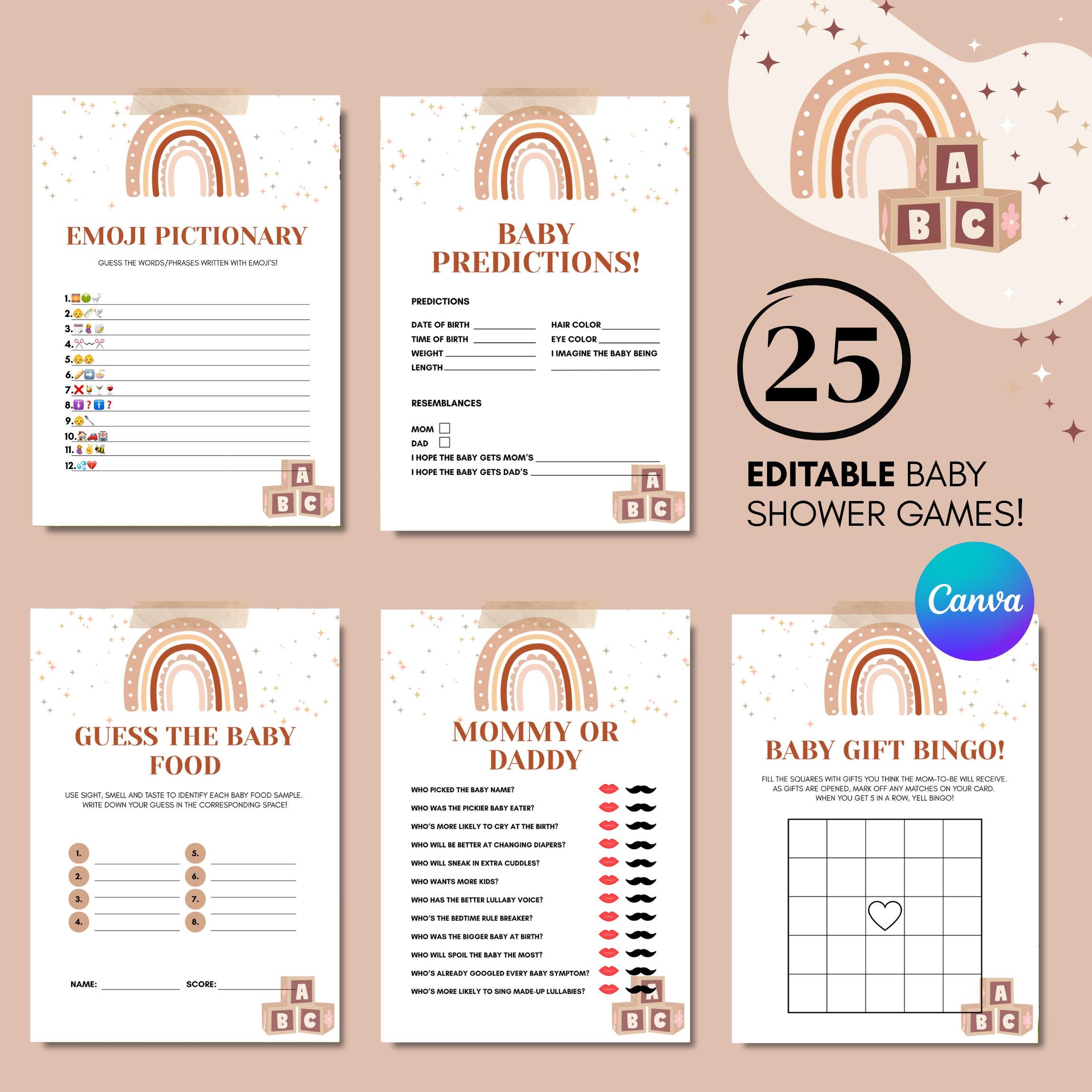 EDITABLE Boho Rainbow Baby Shower Game Bundle | Summer Games ...