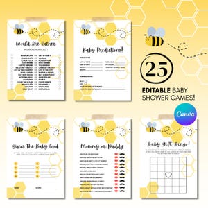 Editable Sweet as Can Bee Baby Shower Game Bundle | Honey Bee Themed Baby Shower Games & Activities | Bee Baby Shower Game Pack