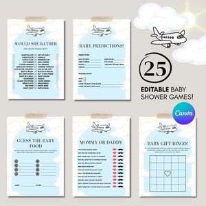 EDITABLE Airplane Baby Shower Game Bundle | On Cloud Nine 9 Theme | Gender Reveal Games | Printable Pack | New Mom | Fun Party