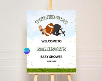 Football Baby Shower Welcome Sign | Touchdown Baby | Editable Football Theme Sign | Sports Baby Shower | Emoji Pictionary | Baby Predictions