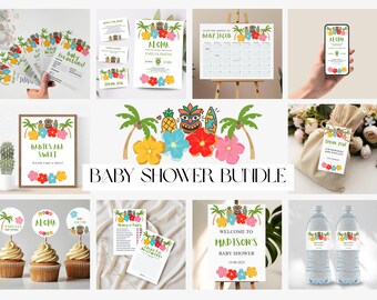 Paquete de baby shower Luau editable / Paquete de fiesta hawaiana editable / Juegos, letreros, invitaciones y decoraciones / Descarga instantánea