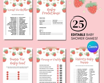 EDITABLE Strawberry Baby Shower Game Bundle | Gender Reveal Games | Bbq Summer Games | Printable Pack | Berry Theme | New Mom | Fun Party