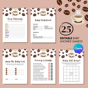 EDITABLE Baby A Baby Is Brewing Shower Games Bundle | Printable Pack | Coffee Theme | New Mom |  Gender Reveal Games | Fun Party