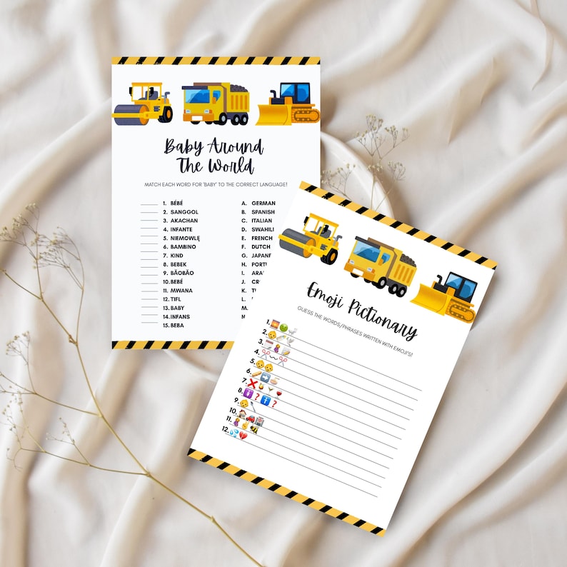 EDITABLE Construction Baby Shower Game Bundle | Baby Under Construction ...