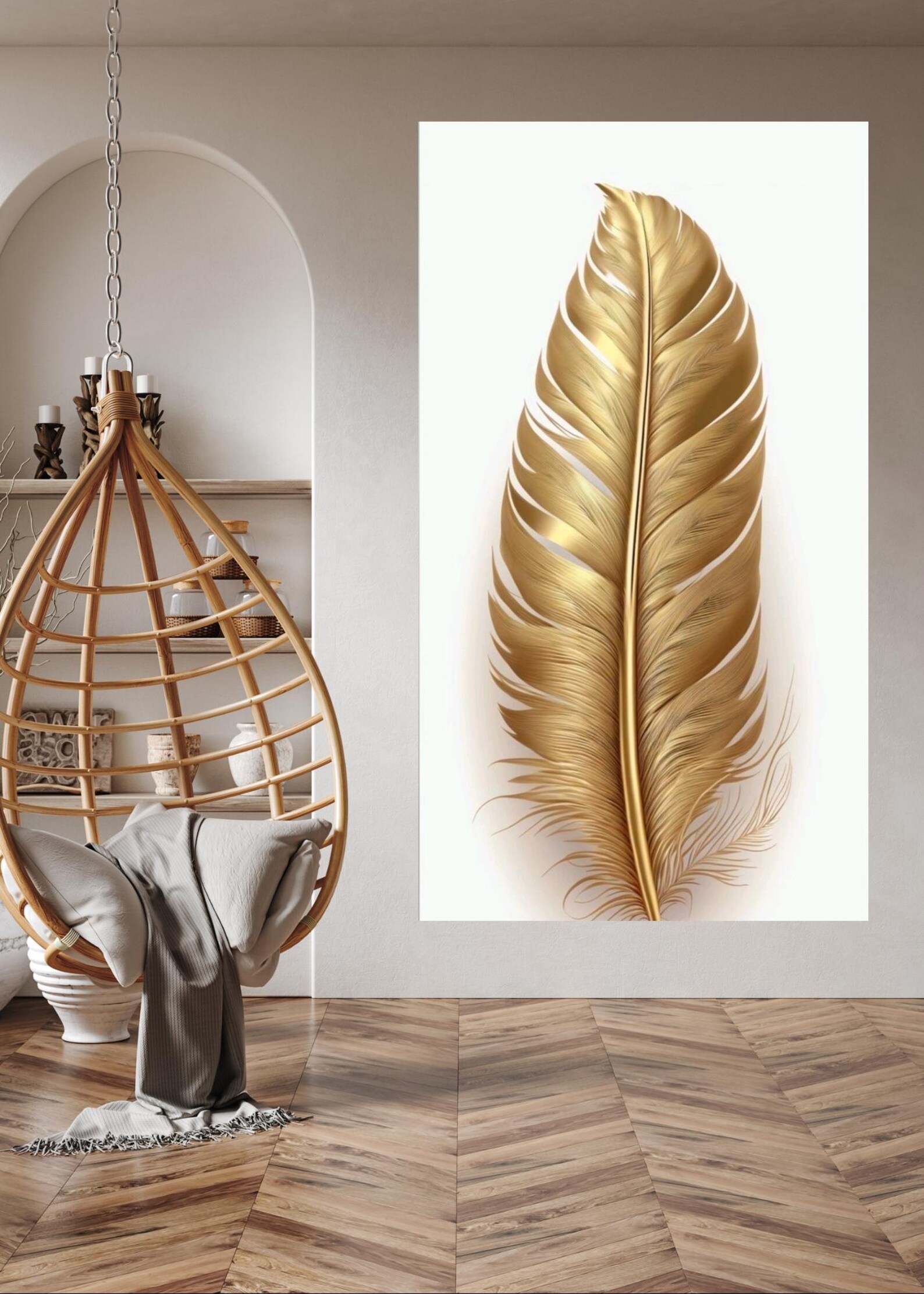 Elegant Gold Feather Wall Art | Minimalist Luxury Poster | Modern Decor