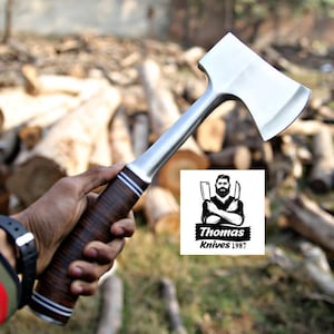 Custom Handmade Forged Steel Axe  Camping Hatchet  Leather Wrap Handle Gift For Him