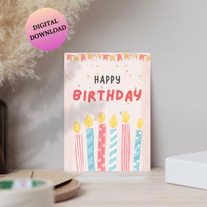 Candle Happy Birthday Card, Printable Birthday Card, Birthday Card Candle, Birthday Card Print at Home, Birthday Card, Digital Download