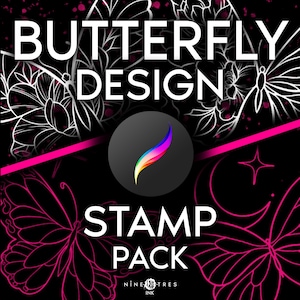 Butterfly Tattoo Designs Stamp Pack for Procreate w 5 BONUS Background Textures