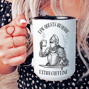 Fantasy Coffee Mug, Bookish Coffee Cup for Readers & Gamers, Epic Quest Extra Caffeine Mug, Medieval Knight DnD Gift, RPG Fantasy Lover Gift afbeelding 1