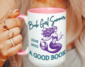 Mermaid Book Coffee Mug, Book Girl Summer, Gift for Readers