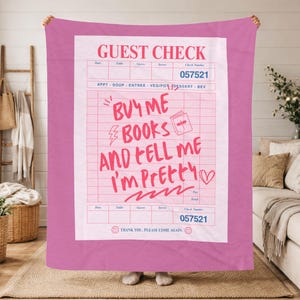 Buy Me Books and Tell Me Im Pretty Blanket, Bookish Throw, Romantasy Reader Gift, Valentines Day Book Club Gifts