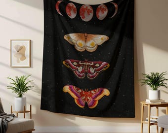Celestial Moth Velveteen Throw Blanket, Witchy Whimsigoth Decor