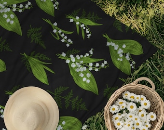 Lily of the Valley Blanket, Botanical Cottagecore Throw, Dark Mothers Day Blankets, Woodland Plant Lover Gift