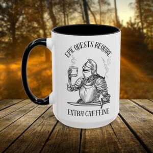 Fantasy Coffee Mug, Bookish Coffee Cup for Readers & Gamers, Epic Quest Extra Caffeine Mug, Medieval Knight DnD Gift, RPG Fantasy Lover Gift afbeelding 2