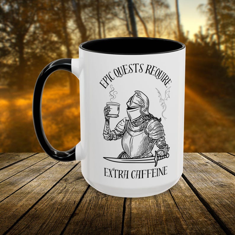 Fantasy Coffee Mug, Bookish Coffee Cup for Readers & Gamers, Epic Quest Extra Caffeine Mug, Medieval Knight DnD Gift, RPG Fantasy Lover Gift afbeelding 2