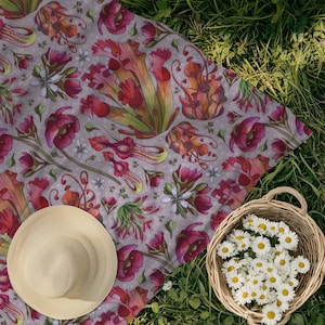 Botanical Carnivorous Plant Throw, Goblincore Garden Blanket