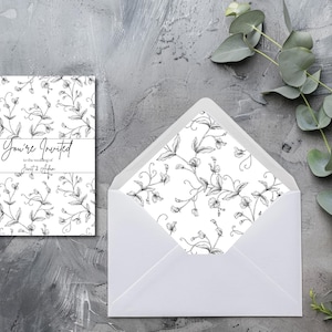 Envelope Liner Template, Printable Envelope Liner, Custom Envelope Liner,  A7 Envelope, Digital Download, Floral, Black And White