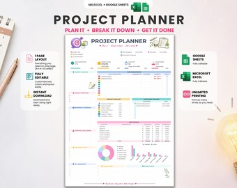Project Planner | Excel & Google Sheets | Task Tracker | Budget Tracker | Student Project Planner | Milestone Tracker | A4 and US Printable