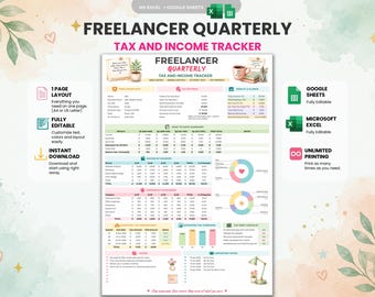 Freelancer Tax Tracker | Google Sheets & Excel | Quarterly Tax Planner | Self Employed Income | Expense Tracker | A4 and US Letter Printable