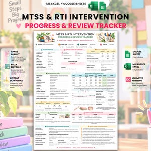 MTSS Progress Monitoring Tracker | RTI Tier 2 Intervention Log | Progress Monitoring | Excel & Google Sheets | Printable A4 + US Letter