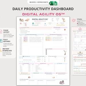 Daily Productivity Planner | Excel & Google Sheets | Time Blocking | Habit Tracker Dashboard | 2 Color Editions | Task Manager | A4 and US image 1