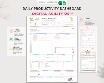 Daily Productivity Planner | Excel & Google Sheets | Time Blocking | Habit Tracker Dashboard | 2 Color Editions | Task Manager | A4 and US