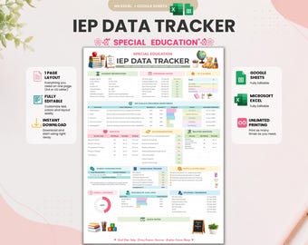 IEP Data Tracker | Special Education | Google Sheets and Excel | IEP Progress Tracker | Case Manager Tool | Teachers Record | A4 & US Letter