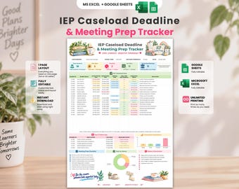 IEP Caseload Tracker | Special Education | Google Sheets & Excel | IEP Deadline Tracker | Meeting Prep | Teacher Planner | A4 / US Letter