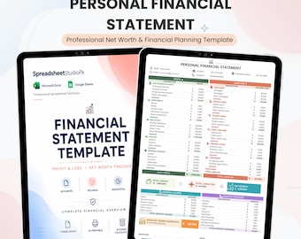 Personligt ekonomiskt utdrag | Förmögenhetsrapport | Excel och Google Sheets | Mall för låneansökan | Tillgångs- och skuldförteckning | Utskrivbar A4