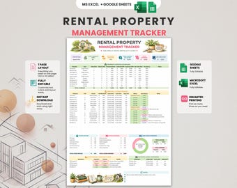 Rental Property Tracker | Landlord Spreadsheet | Google Sheets & Excel | Rent Roll | Lease Tracker | Multi Currency | A4 US Letter Printable