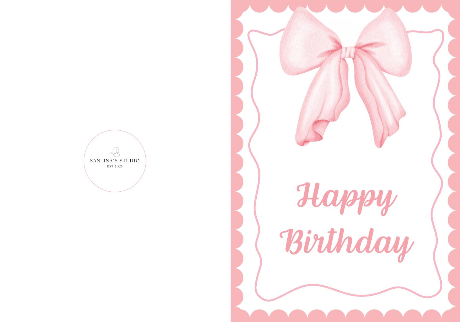 Bow Card Pink Bow Birthday Card – Minimalist Printable Design (digital Download ...