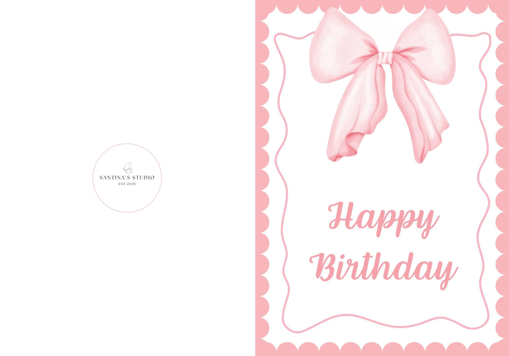 Pink Bow Birthday Card – Minimalist Printable Design (digital Download ...