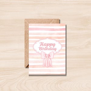 Pink Bow Birthday Card – Cute Printable Birthday Card – Instant Digital Download