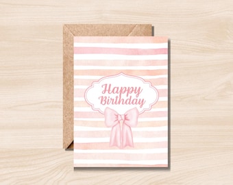 Pink Bow Birthday Card – Printable Minimalist Design (Digital Download)