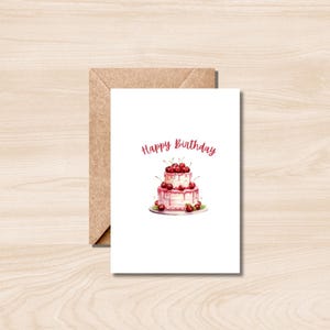 vintage carte d'anniversaire gâteau aux cerises - jolie carte d'anniversaire imprimable - téléchargement numérique instantané
