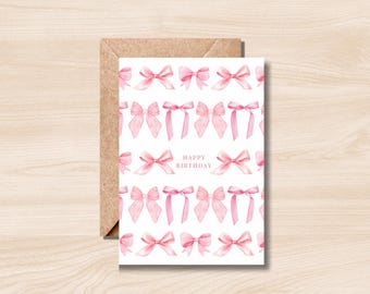 Pink Bow Birthday Card – Printable Minimalist Design (Digital Download)