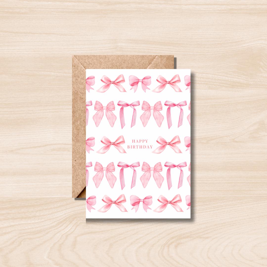 Pink Bow Birthday Card – Cute Printable Birthday Card – Instant Digital Download