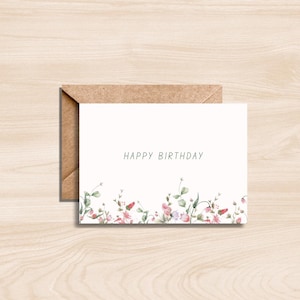 Cartão de aniversário floral – Cartão de aniversário fofo para impressão – Download digital instantâneo