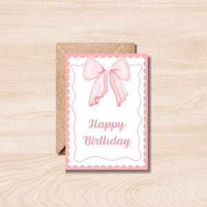 Pink Bow Birthday Card – Cute Printable Birthday Card – Instant Digital Download