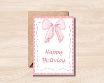 Pink Bow Birthday Card – Minimalist Printable Design (Digital Download)