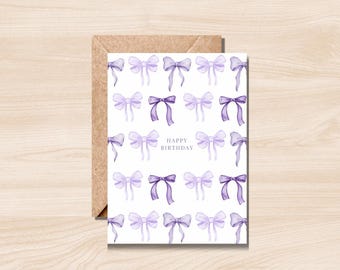 Purple Bow Birthday Card – Cute Printable Birthday Card – Instant Digital Download